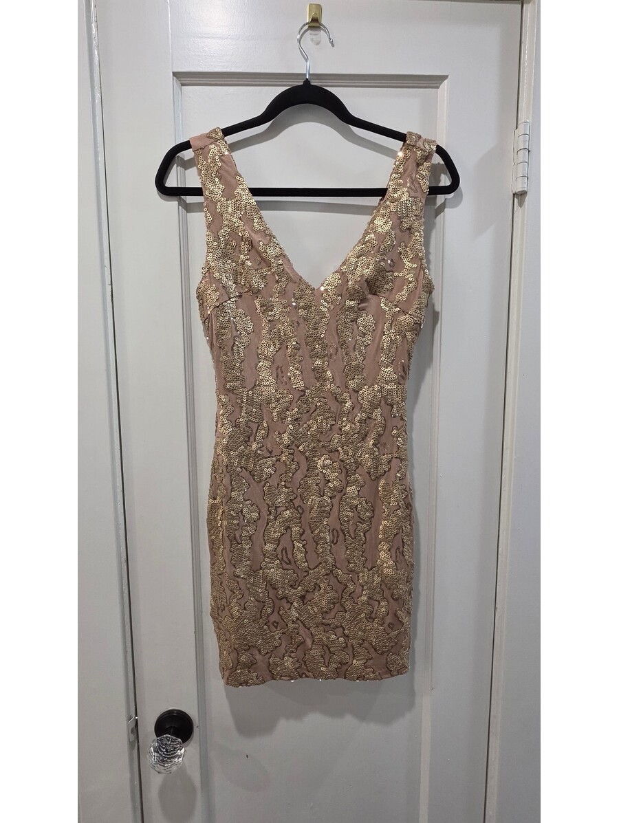 Ark & Co Gold Sequin Embellished V-Neck Dress Size Small